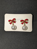 Red Bow w/Pearl Earrings